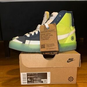 Nike Kids Blazer Mid 77 Sneakers - Navy and Neon Yellow